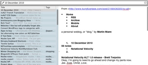 notational velocity atom